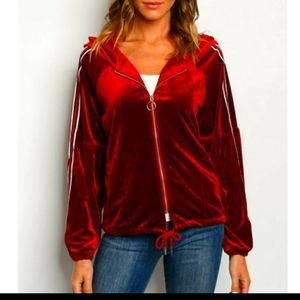 Brick long sleeve velvet hooded jacket